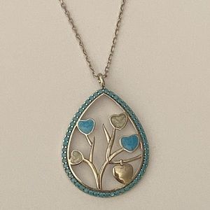 925 Silver blue enamel drop tree of life necklace